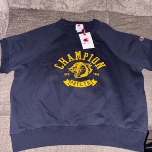 Champion Navy Crewneck with Yellow Graphic
